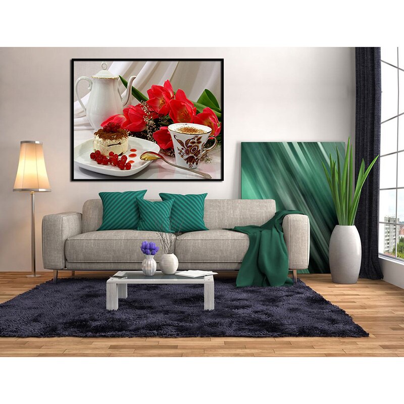 Diy Diamond Painting Coffee Cake Flowers Home Decoration 5d Diamond Embroidery Needlework Diamond Mosaic kitchen Wall Stickers