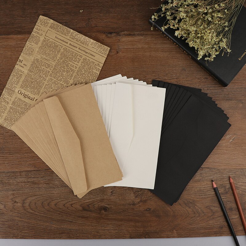 10 stuks klassieke blanco mini-papieren enveloppen met venster, envelop voor huwelijksuitnodiging