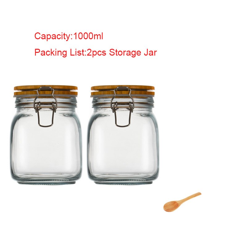 Couvercle en bois naturel | Bouteille de stockage en verre, confiture de citron miel scellé, récipient d'aliments marinés, accessoires de cuisine, caddie de thé pour la maison: N-2pcs-1000ml