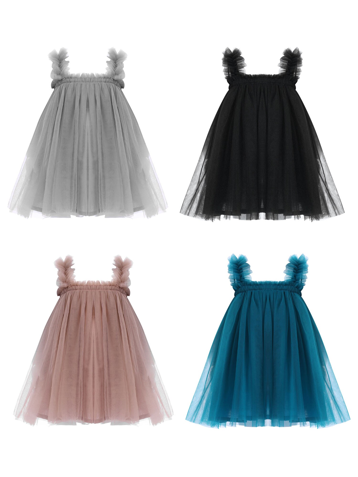 Infant Baby Girls Skirt Shoulder Straps A Word Shoulder Sleeveless Girl Mesh Tutu Dress for Summer Birthday Party Baby Clothes