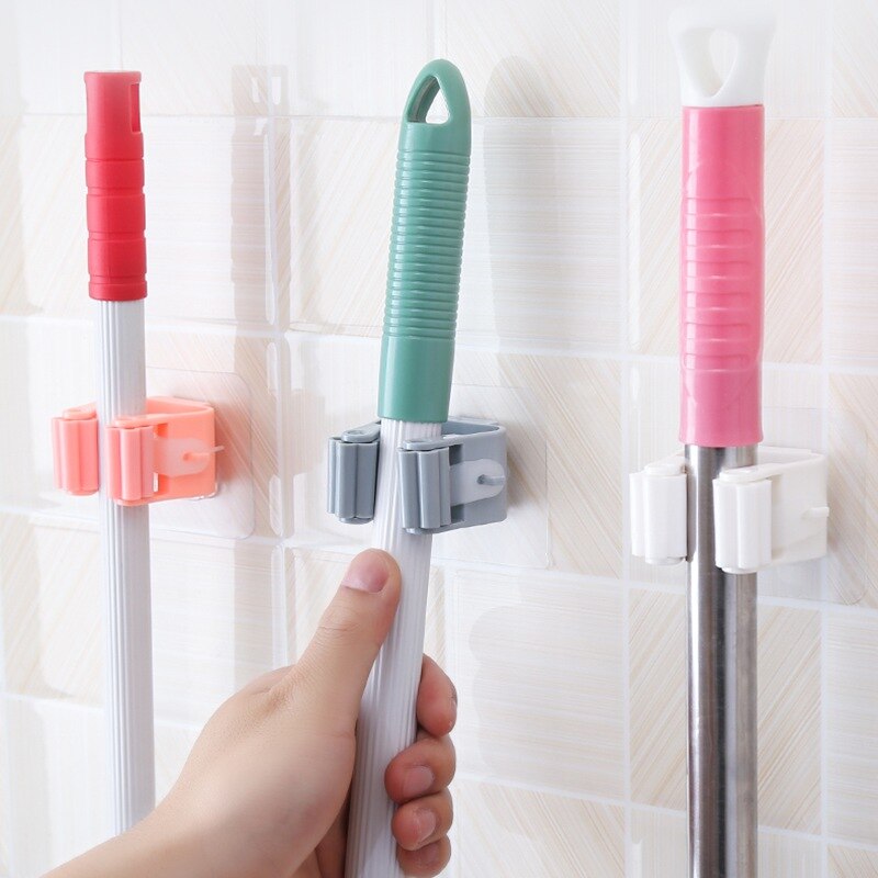 Mop Broom Holder Wall Mounted Mop Holder Household Adhesive Storage Broom Hanger Mop Hook Racks Kitchen Bathroom Organizer