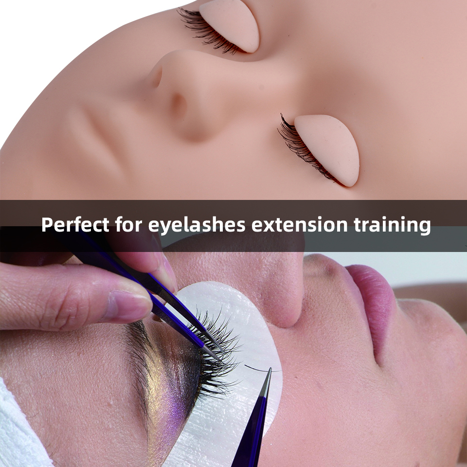 THINKSHOW práctica extensión de pestañas cabeza de maniquí con párpados maniquí rosa/Natural/marrón cabeza de entrenamiento herramientas de maquillaje