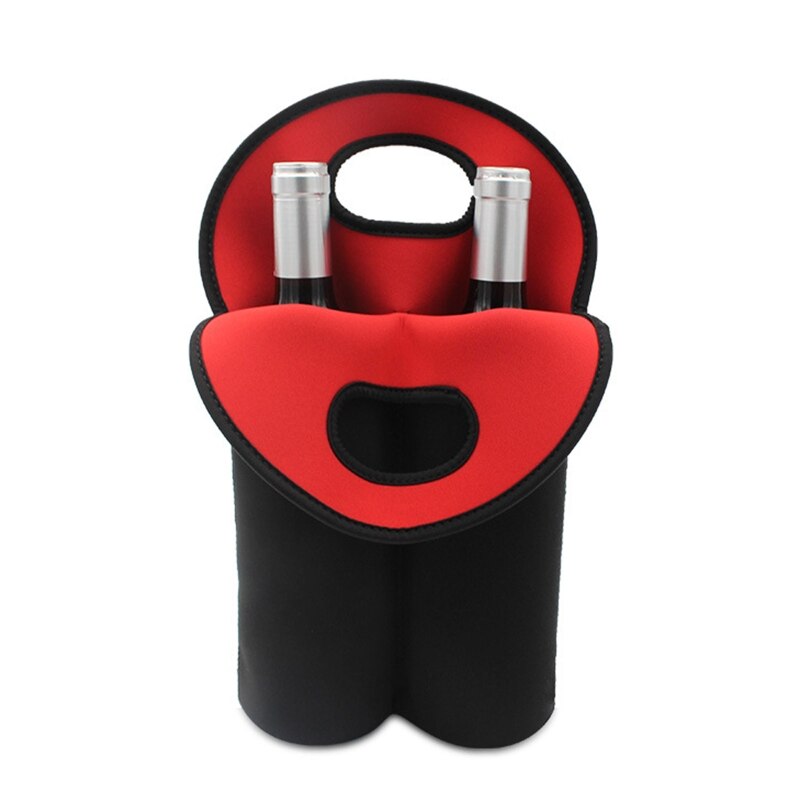 Double-Bottle Insulated Neoprene Wine Champagne Bottle Tote Carrier Beer Water Cans Bottle Drinks Carrying Bag: Red