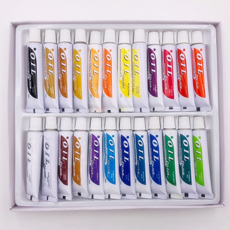 24pcs Professionele Buis Olie Verf Art Voor Kunstenaars Canvas Pigment Kunst Levert Tekening 12ML 24 Kleuren Gratis Voor 3 borstels