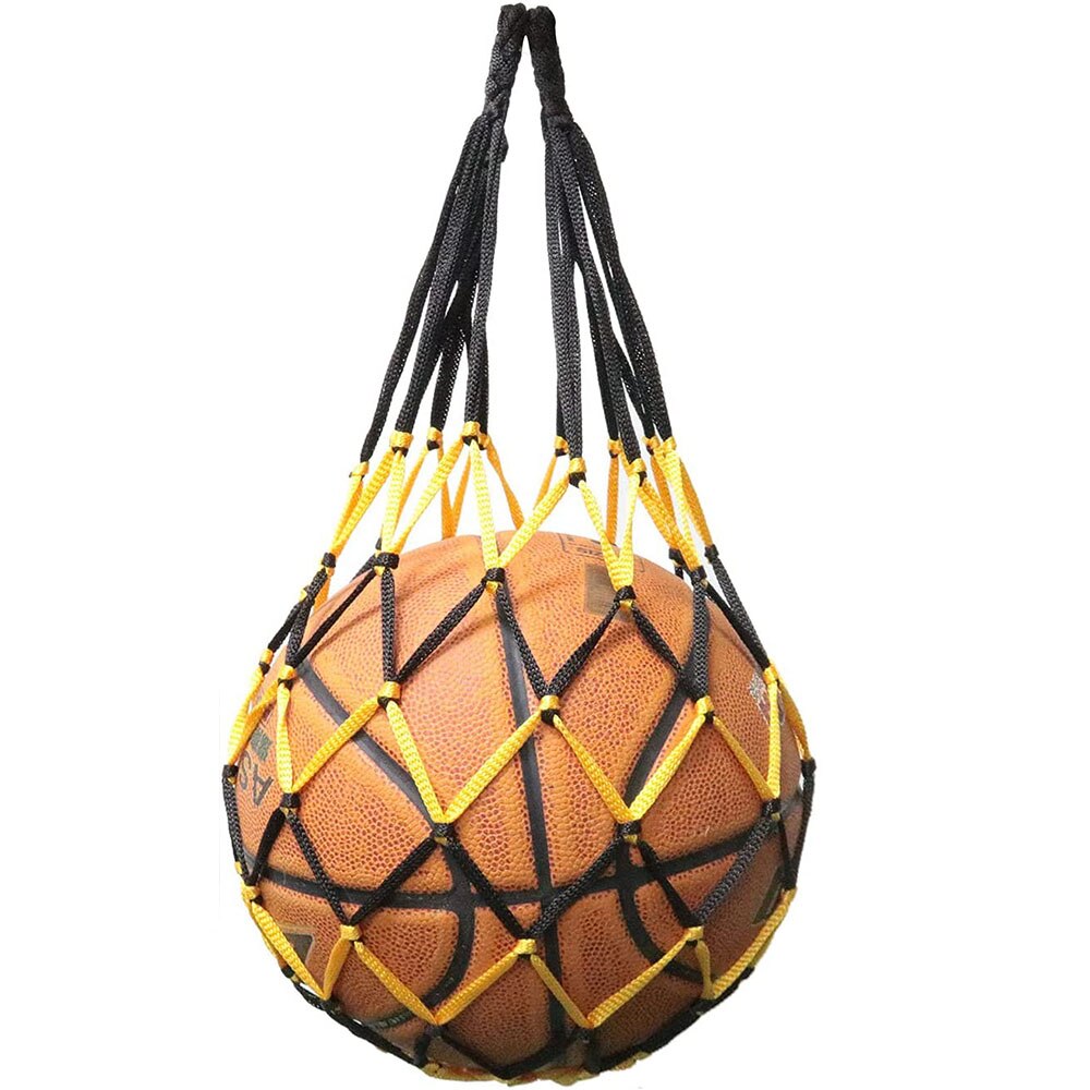 Basketball nettaske fodbold fodbold mesh opbevaring sportsboldholder nylon bæretaske holdbar enkelt boldholder: Sort og gul