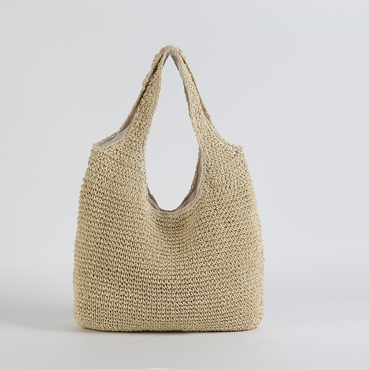 Casual palha sacos de ombro das mulheres de vime tecido senhoras bolsas artesanais verão praia rattan saco do mensageiro feminino grande totes: beige