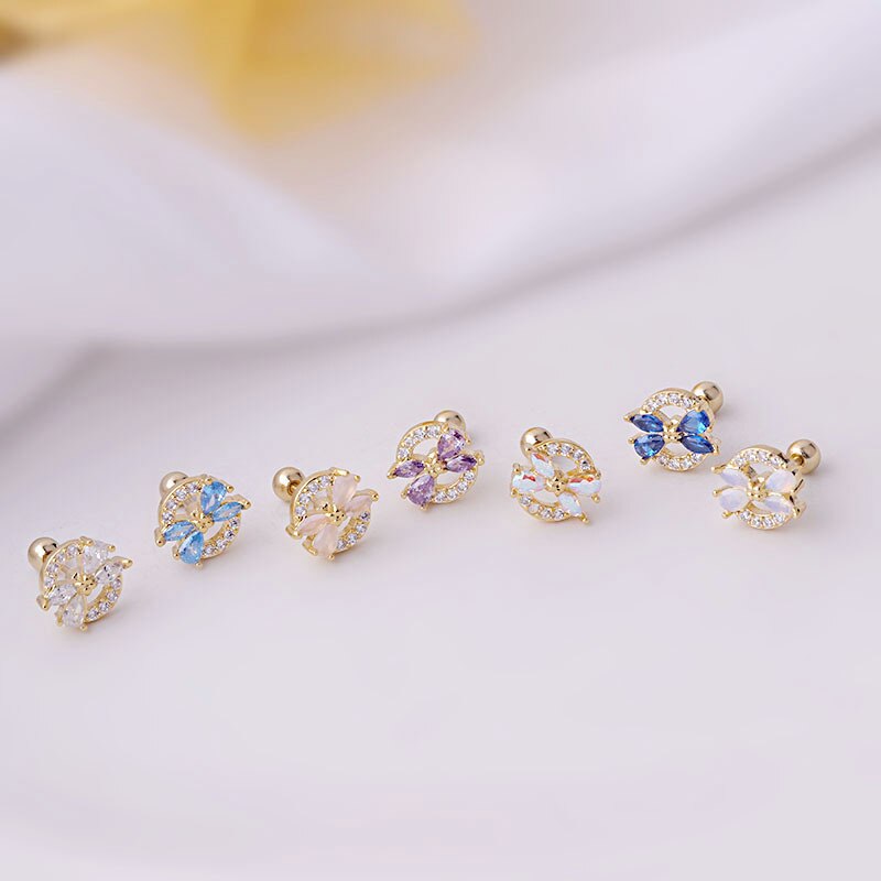 1 Stuk Kleur Zirkoon Stud Oorbellen 2022 Voor Vrouwen Koreaanse Mode Oor Manchetten Sieraden 0.8Mm Rvs Piercing Stud oorbellen