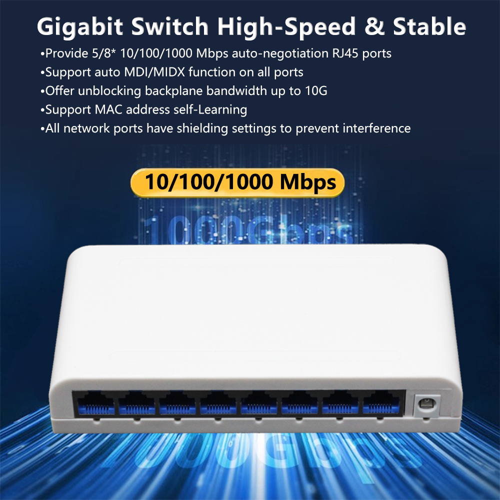RJ45 Gigabit Ethernet Switch Quick Switch Global Switch 10/100/1000Mbps 5/8 Port Office Home Global PC gigabit network ports