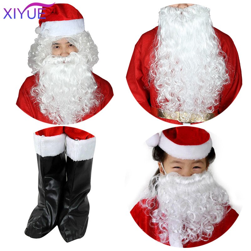 XIYUE Year White Santa Fancy Dress Costume Wizard Wig and Beard Set Christmas Halloween Supplies