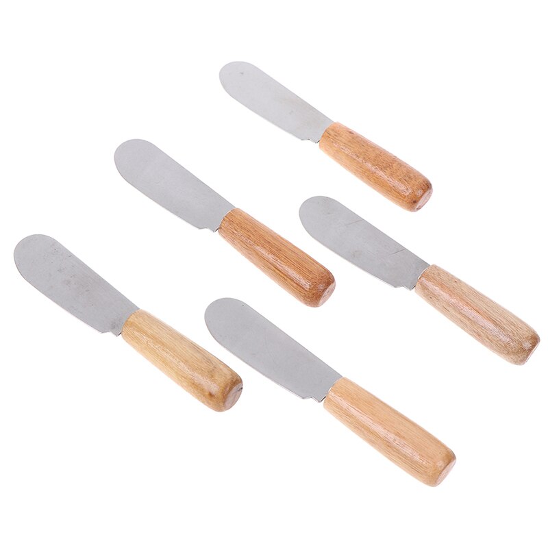 1 st 10.2*2cm mini smörgåsspridare smör ostskärkniv rostfri spatel köksredskap med trähandtag