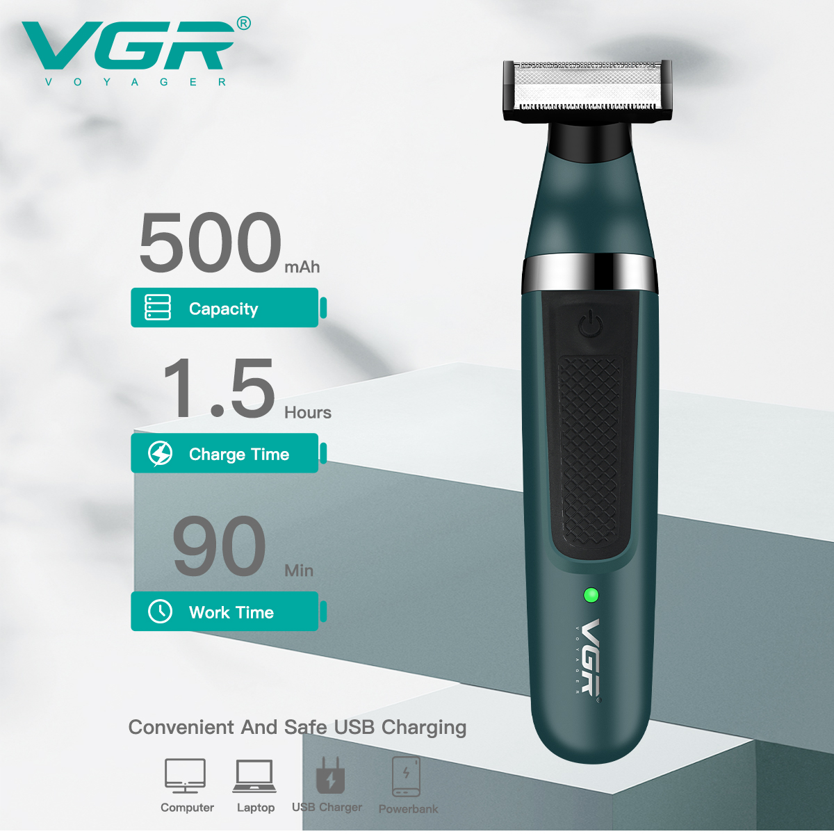 VGR afeitadora electrica para hombre afeitadora Impermeable Maquinilla de afeitar Recargable recortadora de barba Portátil maquina de afeitar cuchillas de doble cara Máquina de afeitar para hombres V-393