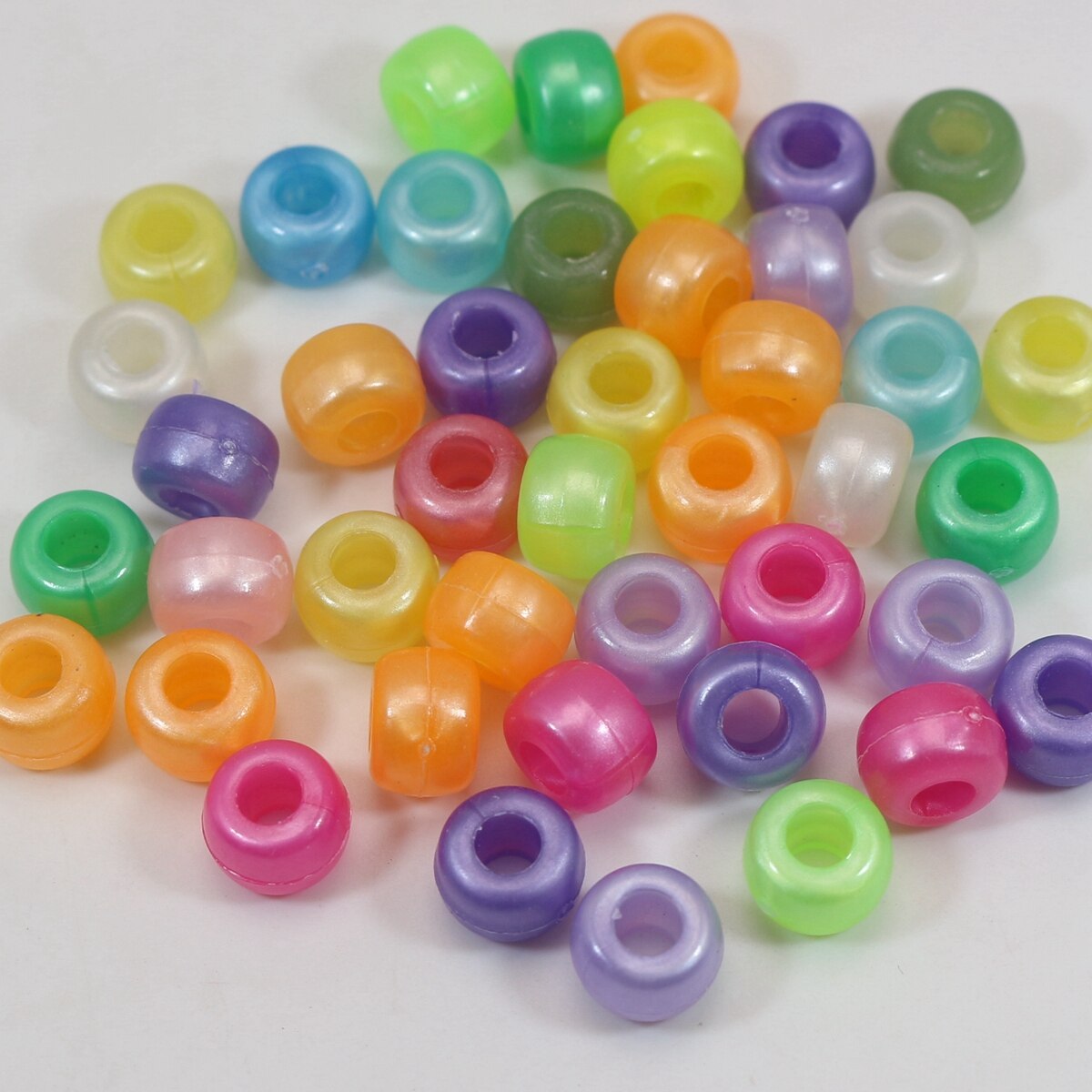 200 Mixed Color Acrylic Barrel Pony Beads 9X6mm Various Style Kids Craft Kandi: NO 52  Pearlescent