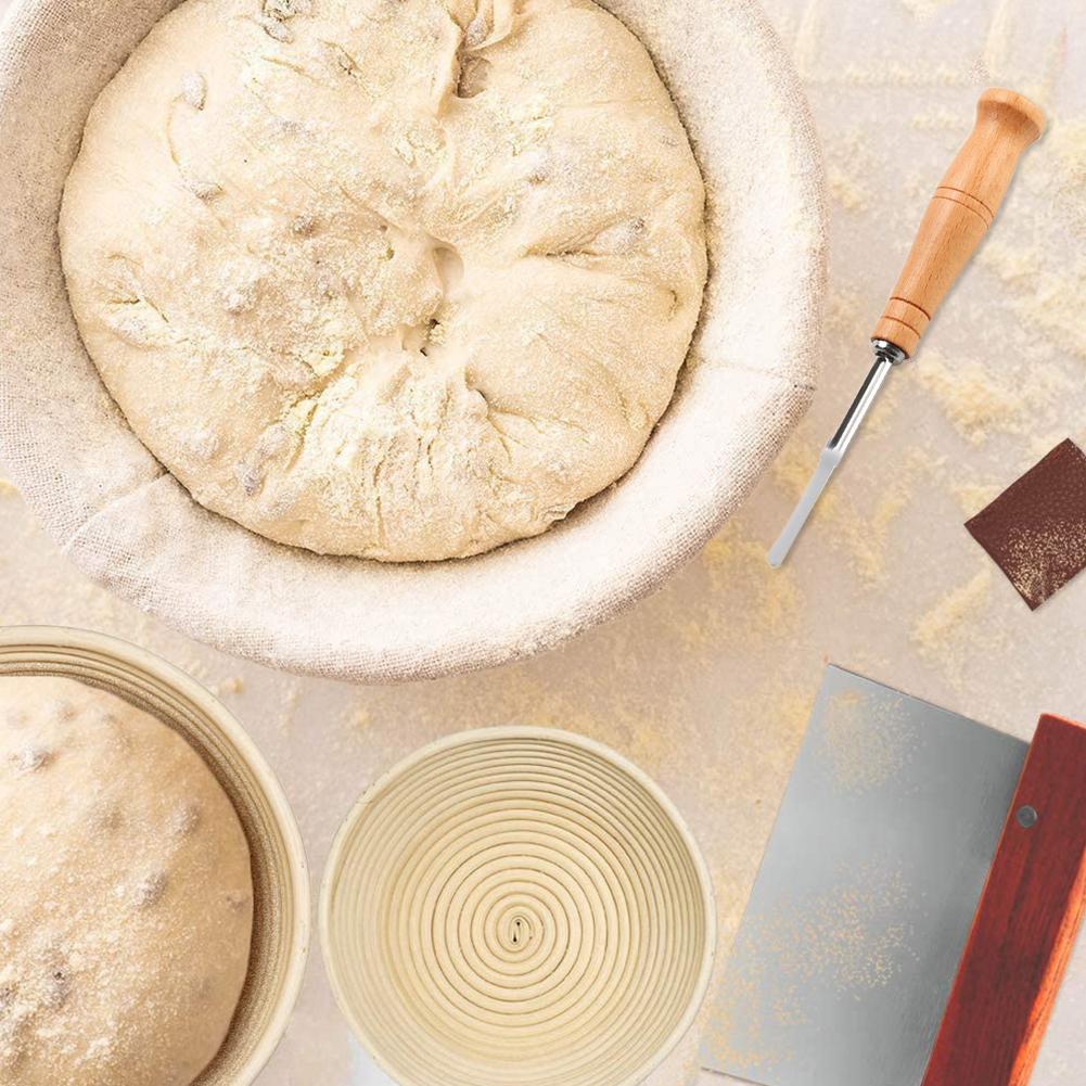 8Pcs/pack Handmade Bread Baking Tools Dough Rattan Basket Bread Proofing Set Linen Baking Couche, Dough Whisk, 2 X Dough Scraper