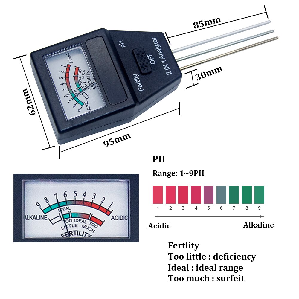Soil PH Meter 2 in 1 Fertility Meter With 3 Probes Soil PH Tester Plant Fertile Measure Device Acidity Meter For Garden