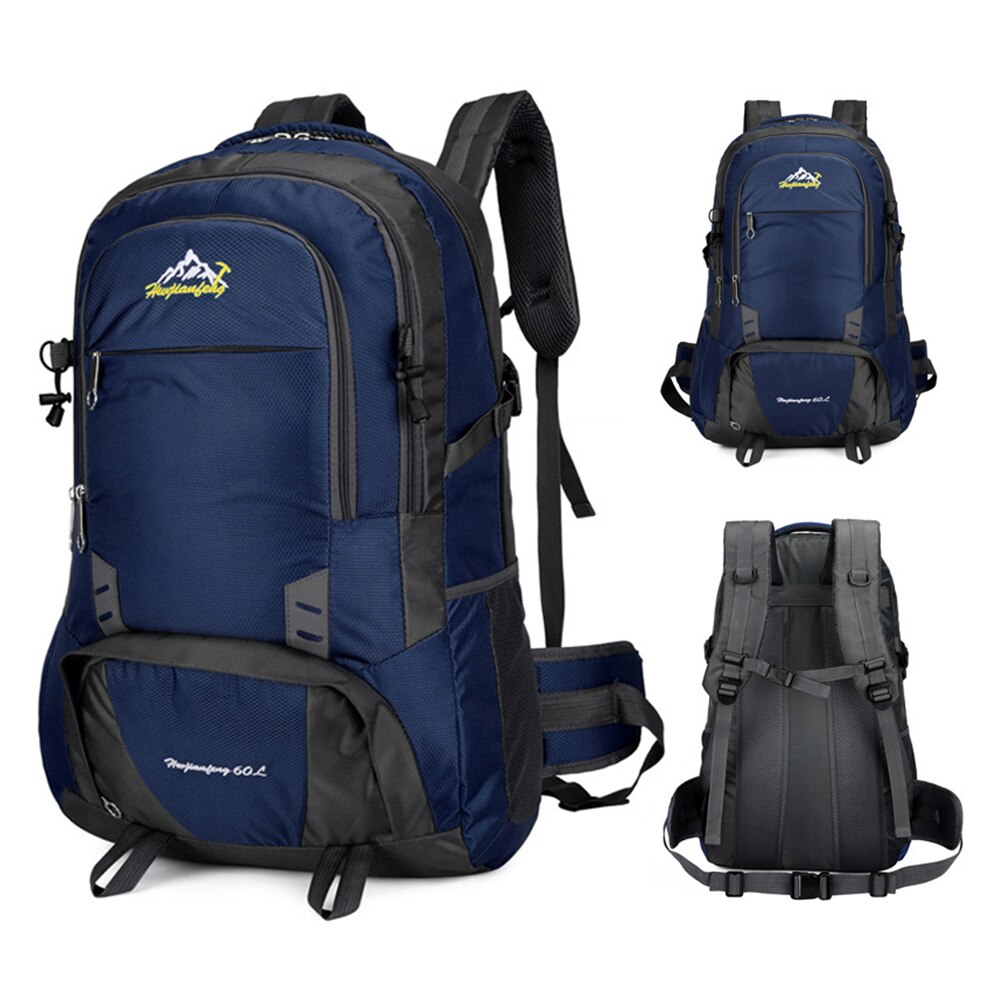 60L Outdoor Camping Backpack Waterproof Nylon Trekking Backpack Large Capacity Hiking Cycling Climbing Sports Travel Backpack: Dark blue