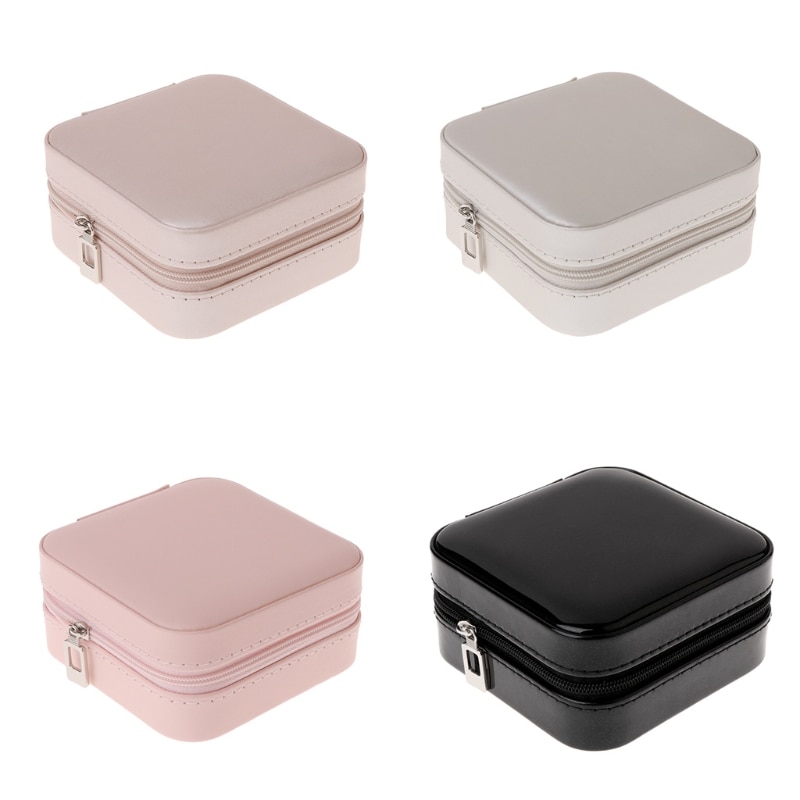 Portable Jewelry Storage Box Zipper Women Earring Ring Necklace Organizer Display Case Travel Accessory