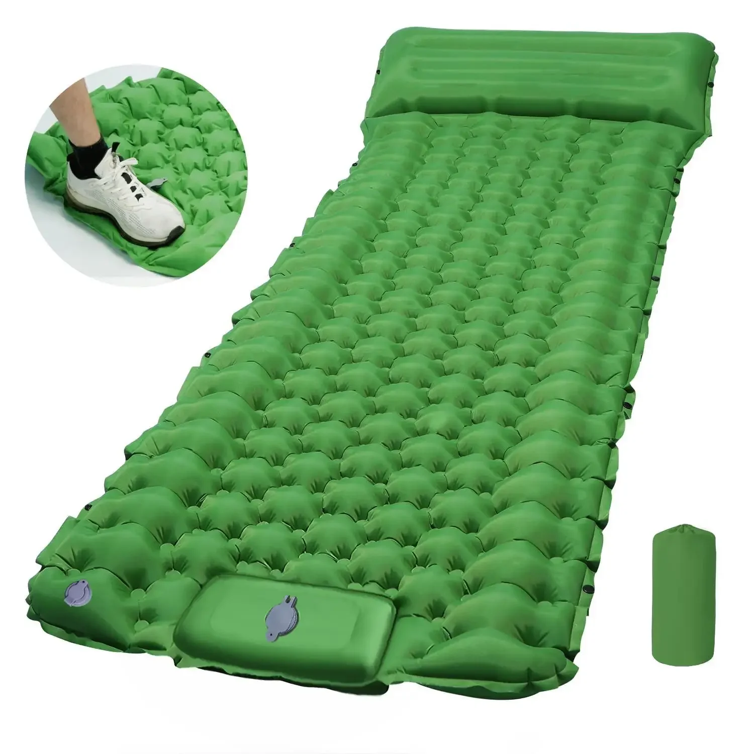 Camping sovunderlag, självuppblåsande campingmadrass uppblåsbar sovmatta med kudde, kompakt campingluftmadrass: Brun