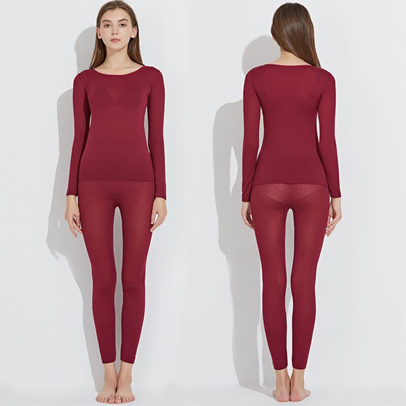 Winter Cotton Thermal Underwear Set Female Warm Ultrathin Elastic Seamless 37 Degree Constant Long Johns For Women Clothing: Red