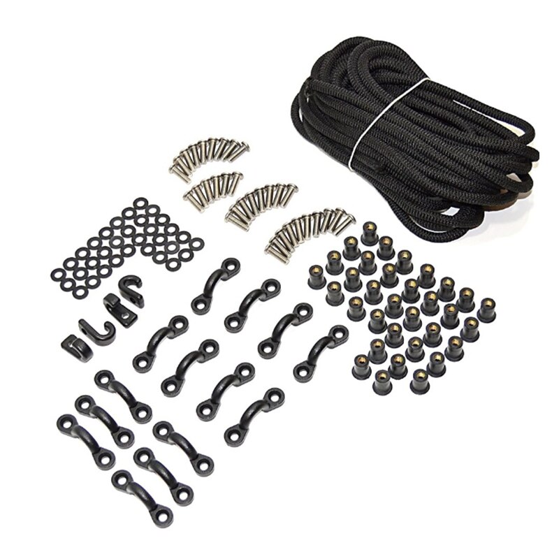 Kajak rubberen band rigging kit elastische touw kit met schroefmoer c-type gesp j-gesp: Default Title
