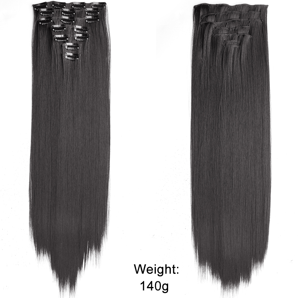 Grampo reto longo em extensões de cabelo 4 pçs/set sintético 22 ''preto marrom escuro cor mista fibra resistente ao calor