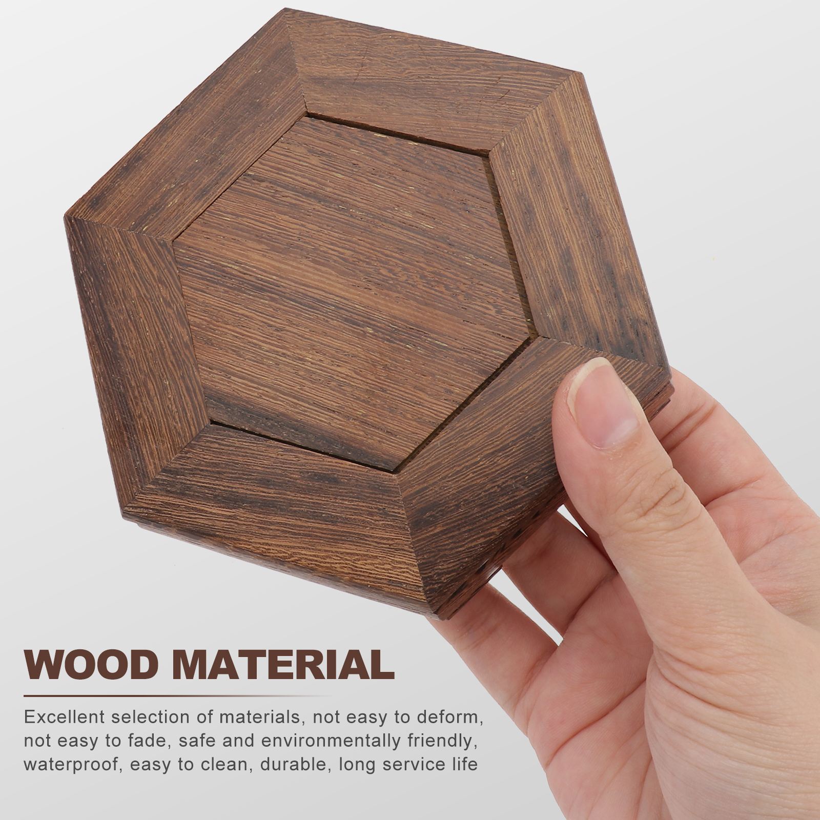 1Pc Hexagonal Wooden Storage Base Decorative Flowerpot Base Potted Solid Wood Artware Holder Pedestal Garden Decoration