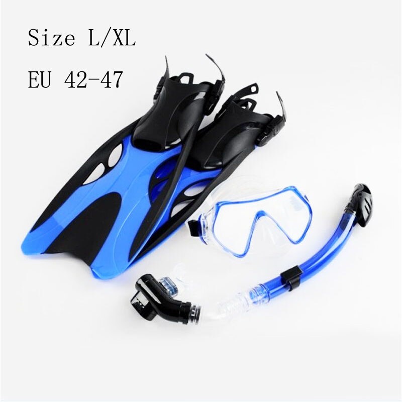 Aletas de buceo para adultos, máscara de natación con tubo, conjunto de traje de baño largo, equipo de Smonofin, aletas de buceo para hombres y mujeres: Blue Size L XL