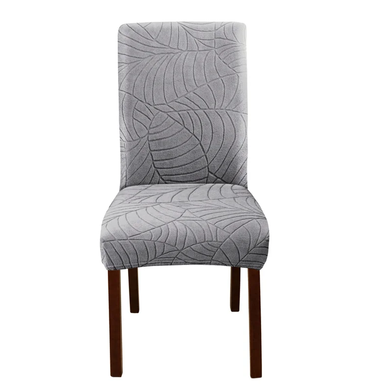 1PC Leaf Jacquard Chair Covers Removable Stretch universal Chairs Cover Solid Color Seat Covers for Dining Room Hotel Banquet: Light Grey