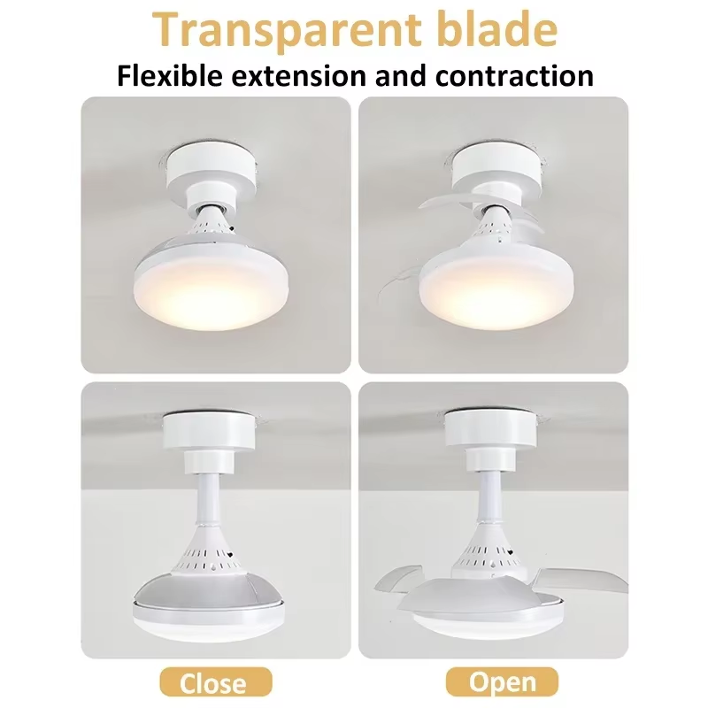 Ceiling Fan Light Retractable Blades Fans Crystal Lampshade APP and Remote Control Fans Light Modern and Simple Bedroom Lighting