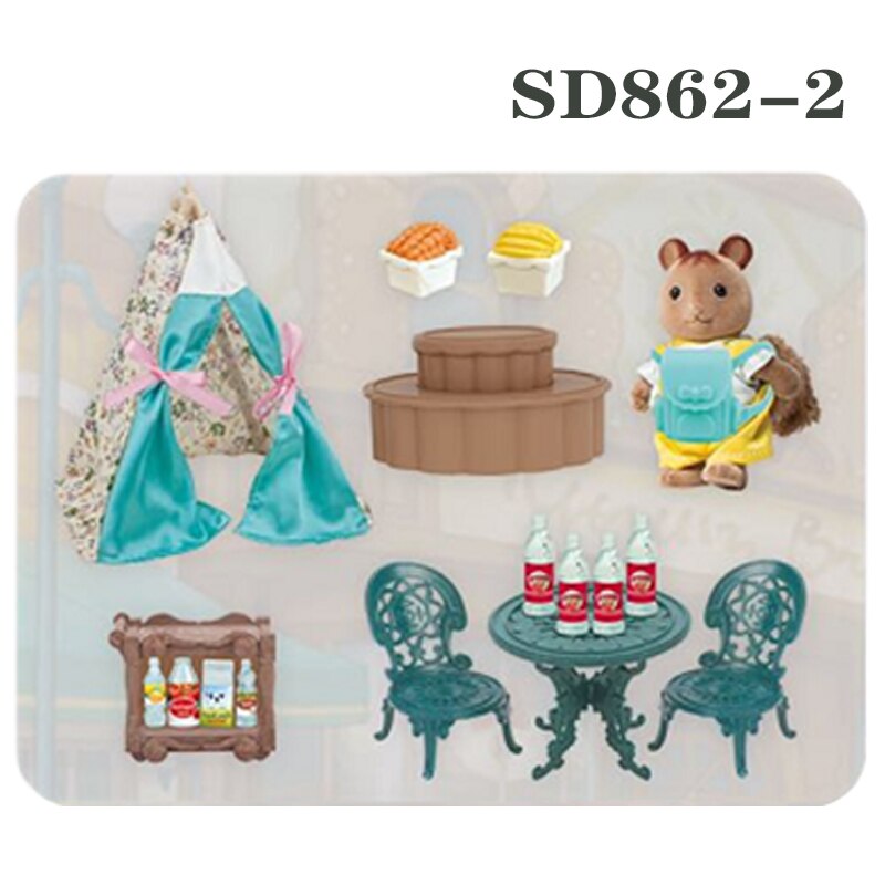 1:12 Forest Animal Family Picnic Tent Set Toy Furniture Miniature 1/12 Bear Squirrel with tail Girl Pretend Play Set Christmas: SD862-2