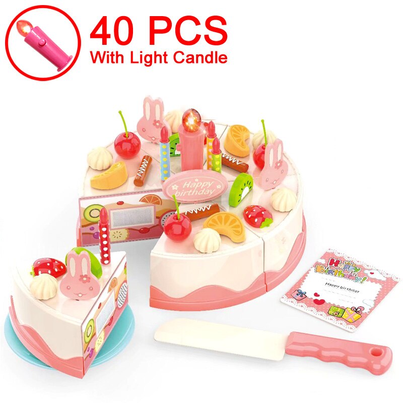 Geburtstag Kuchen Spielzeug DIY 37-83Stck Küche einstellen Lebensmittel Jungen Mädchen vorgeben Spielen Obst Schneiden Für Baby Kind Spielset Pädagogisches Spielzeug: 40Stck LDC