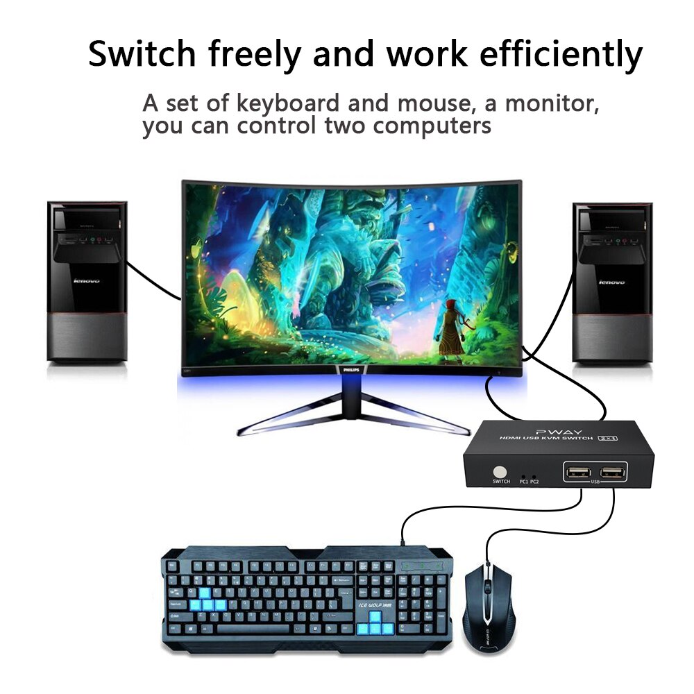 PWAY-interruptor USB KVM 4k HD 2,0 para Xiaomi Mi Box, teclado, ratón, impresora, Monitor, 2 uds., para compartir 3 dispositivos