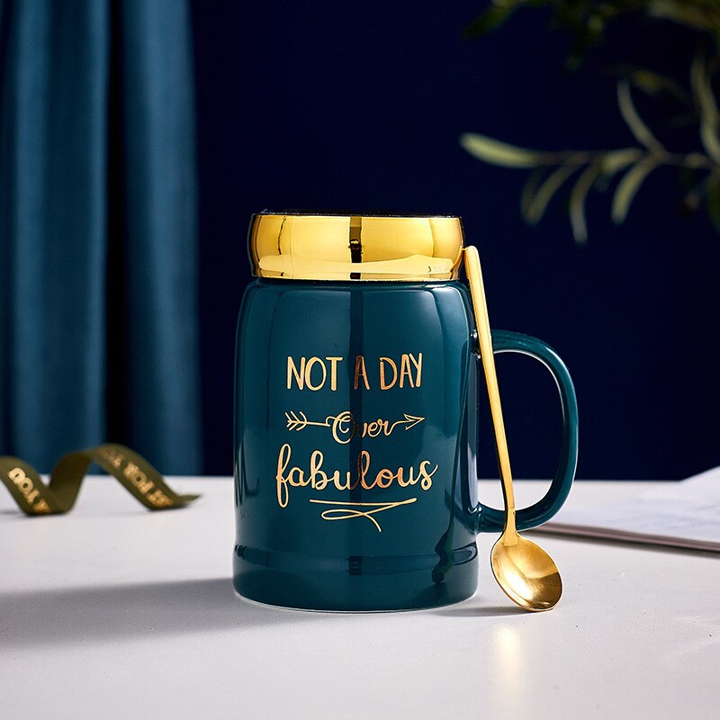 coffe cups with lid spoon Brief Mirror porcelain green red ceramic mug NOT A DAY Beer mug Office Home Couple lover: style 6