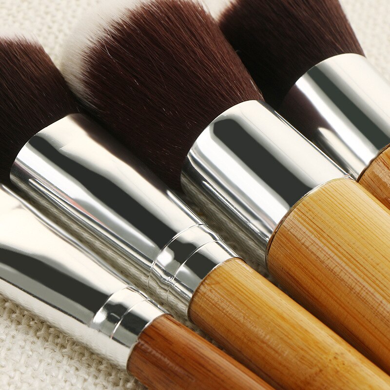 Juego de brochas de maquillaje con mango de bambú Natural, , mezcla de base, cosmética, con bolsa de algodón, 11 Uds.,