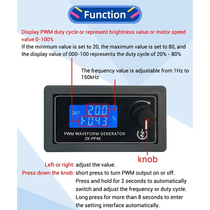 ZK-PP4K LCD Digital PWM Pulse Generator Pulse Frequency Duty Cycle Adjustable Square Rectangular Wave Generator