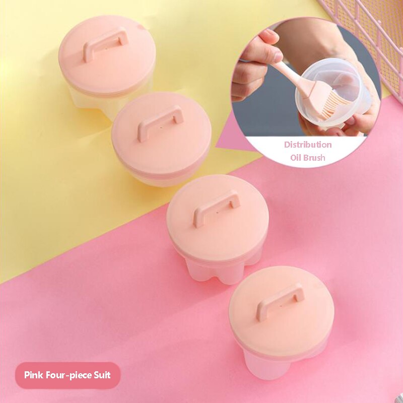 4 Pcs/Set Cute Egg Boiler Plastic Egg Poacher Set Kitchen Egg Cooker Tools Egg Mold Form With Lid Brush Pancake Maker: Pink-4Pc