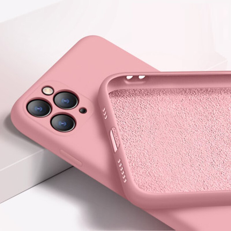 Mobile phone case fine hole full coverage camera liquid silica gel is suitable falling protection cover: Pink