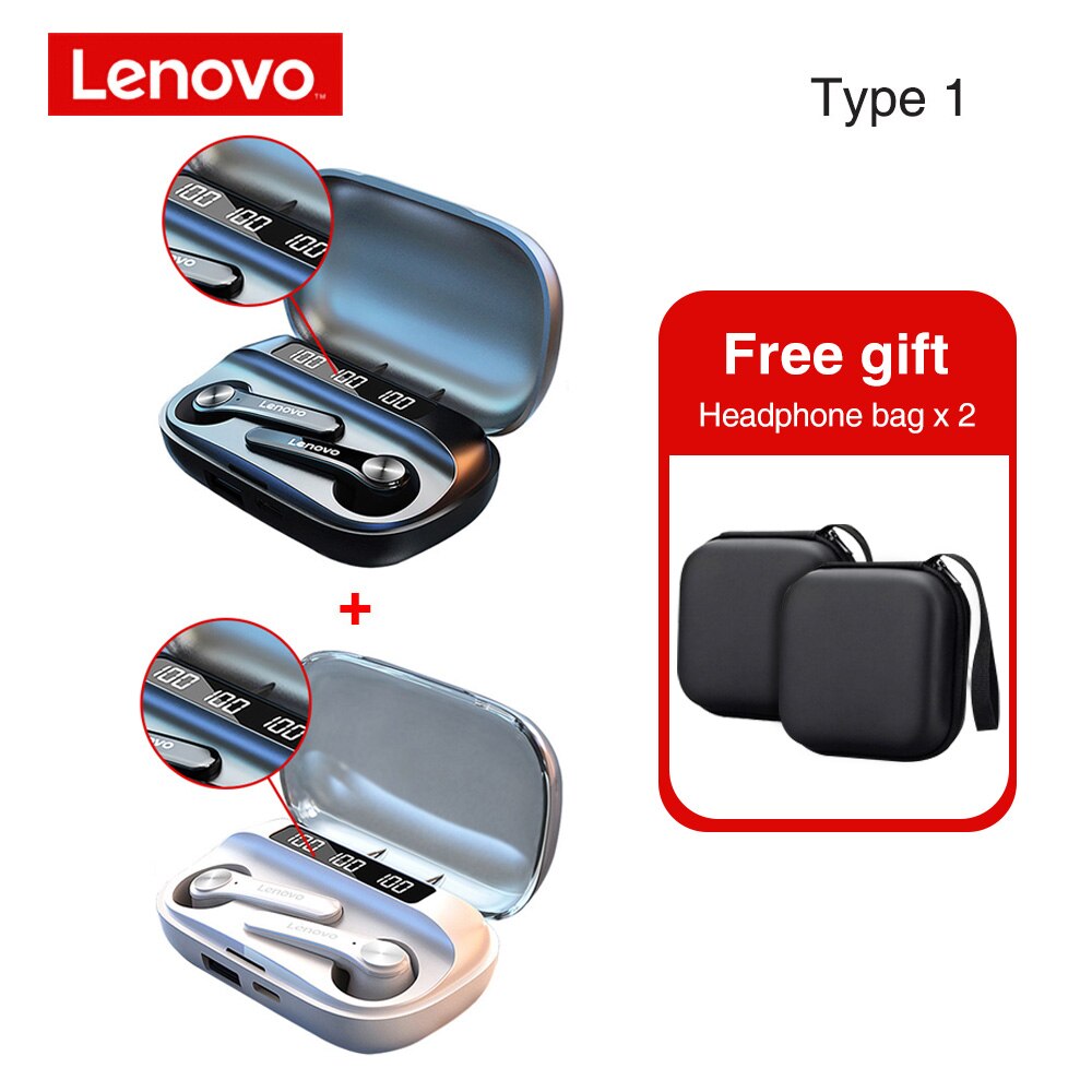 Lenovo-auriculares inalámbricos QT81 TWS, cascos con Bluetooth 5,0, Control táctil de graves profundos, resistentes al agua IPX4, reducción de ruido VS Lenovo LP2: Type1 black wh Gift