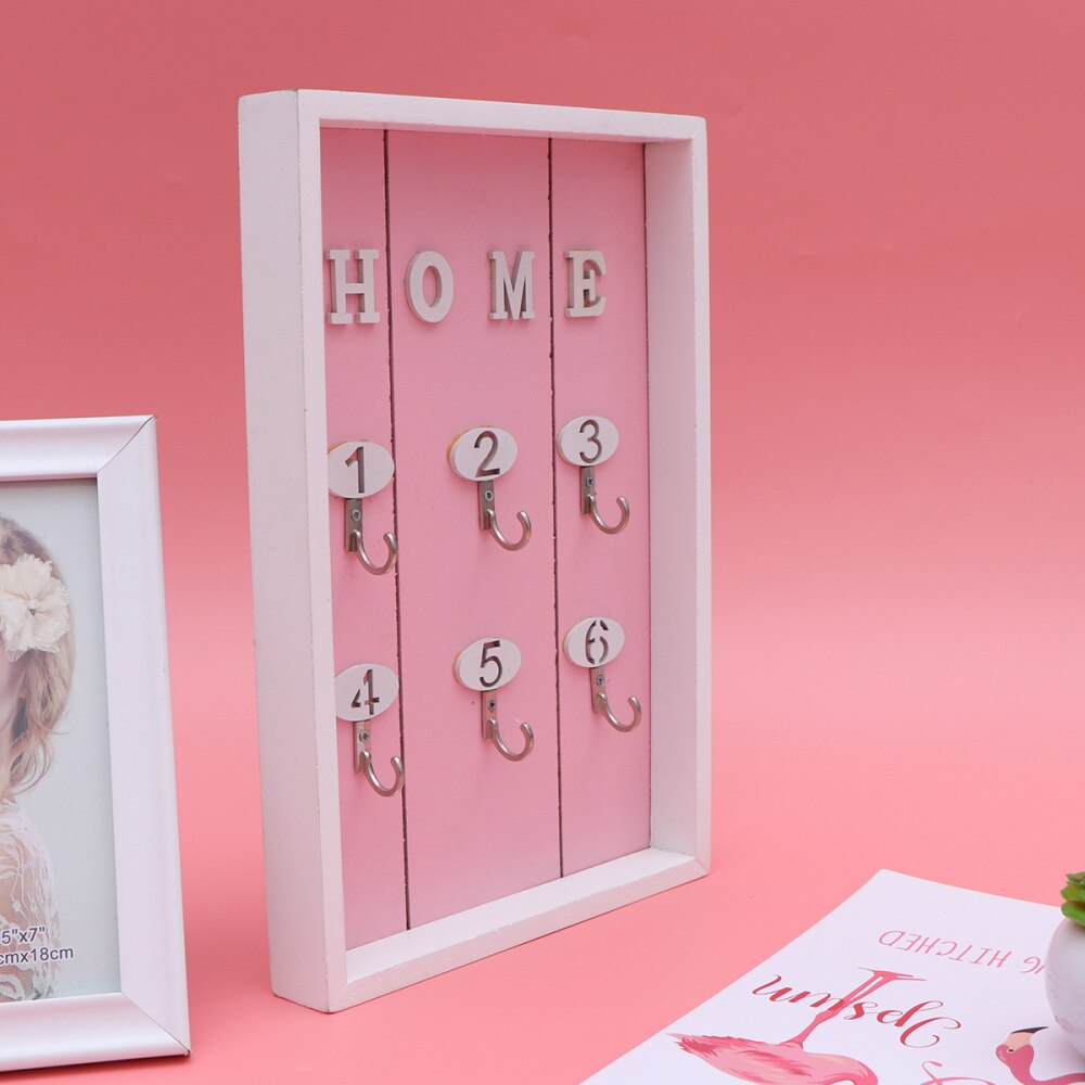 Nordic Style Wooden Key Boxes Storage Box Wall Mounted Lock Hanging Shelf Key Holder Jewelry Organizer Ornament Crafts Props(Woo