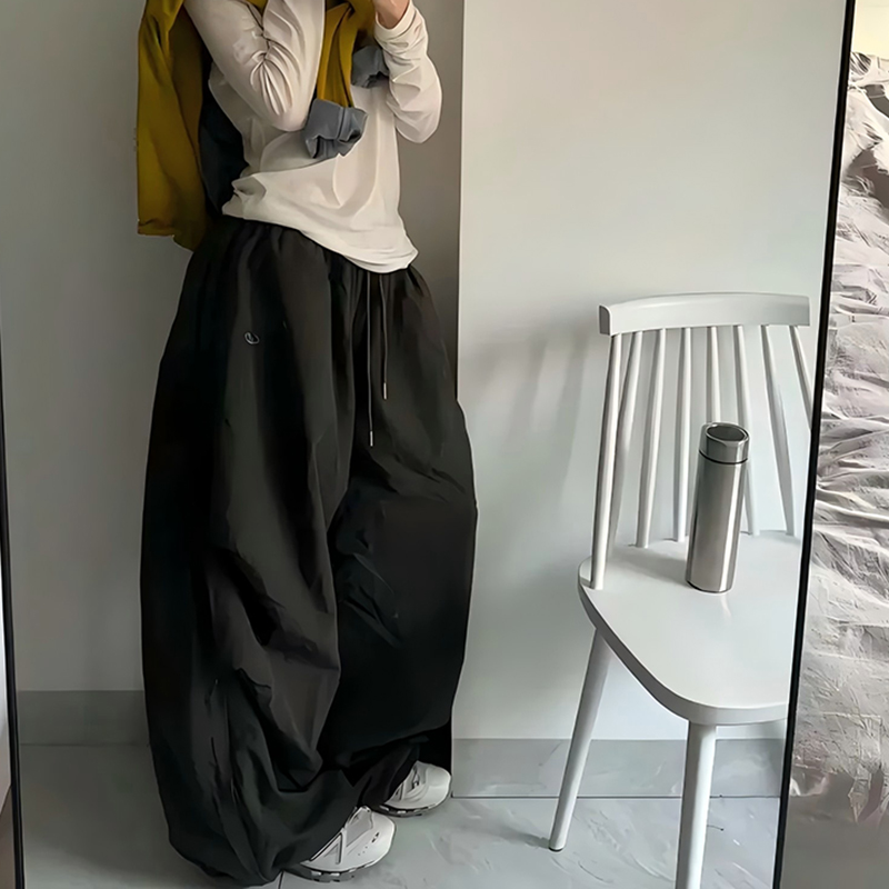 Stora svarta mjukisbyxor för kvinnor  y2k , baggy joggingbyxor, sommar, streetwear, vida ben, koreanska, casualbyxor: M / Grå