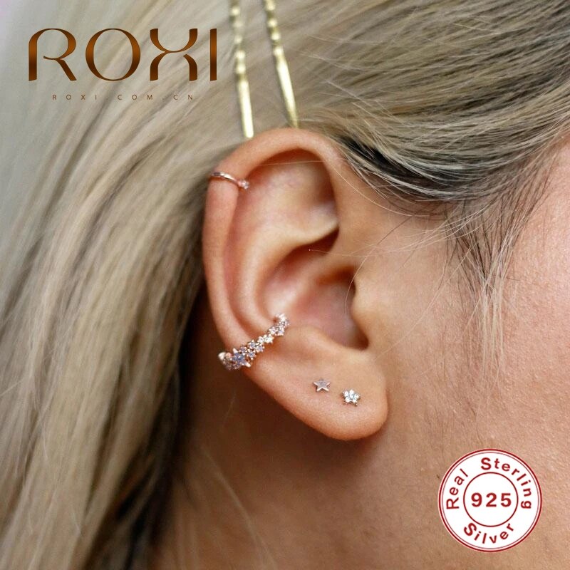 Roxi søde to stil stjerne mini øreringe til kvinder 925 sterling sølv pentagram piercing ørering pendientes kolczyki smykker