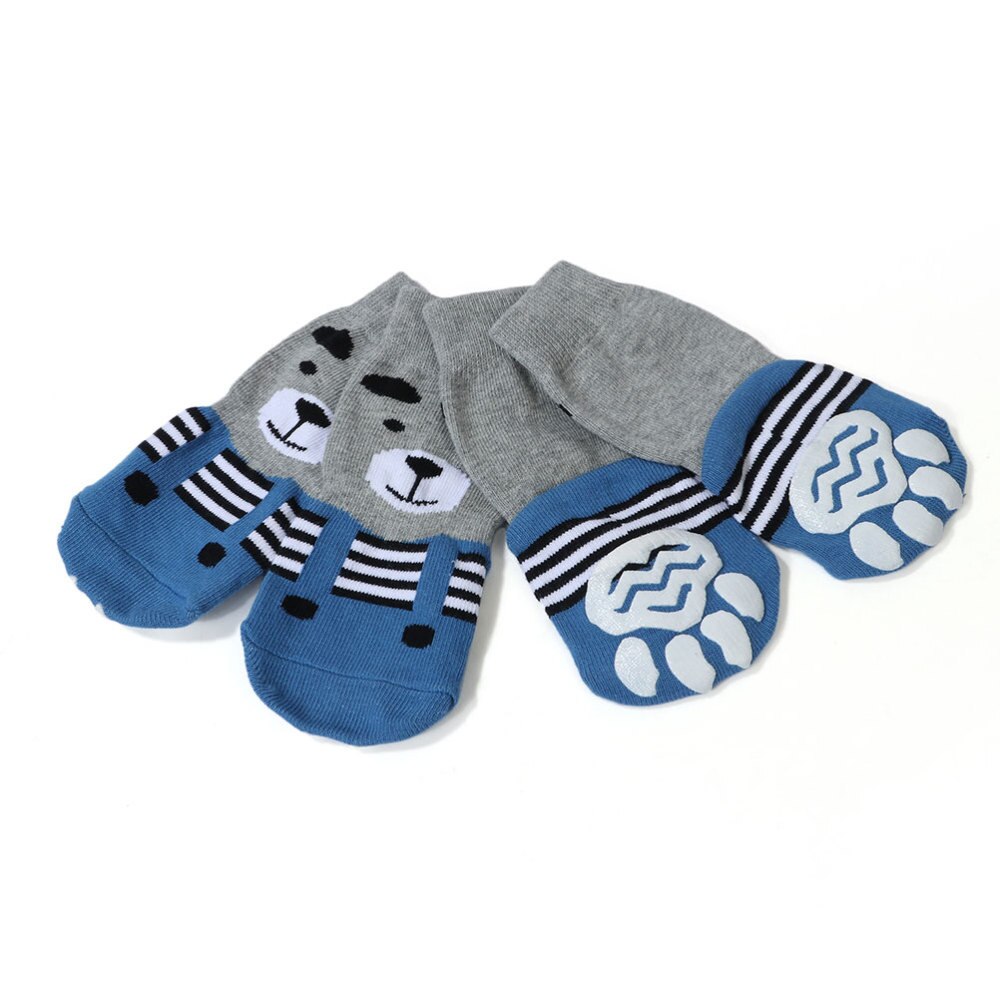 4Pcs Pet Hond Sokken Antislip Sokken Anti-Kras Ademende Sokken Warme Gebreide Sokken Voor Honden Puppy (Maat 2XL Grijs-Blauwe Panda Patt