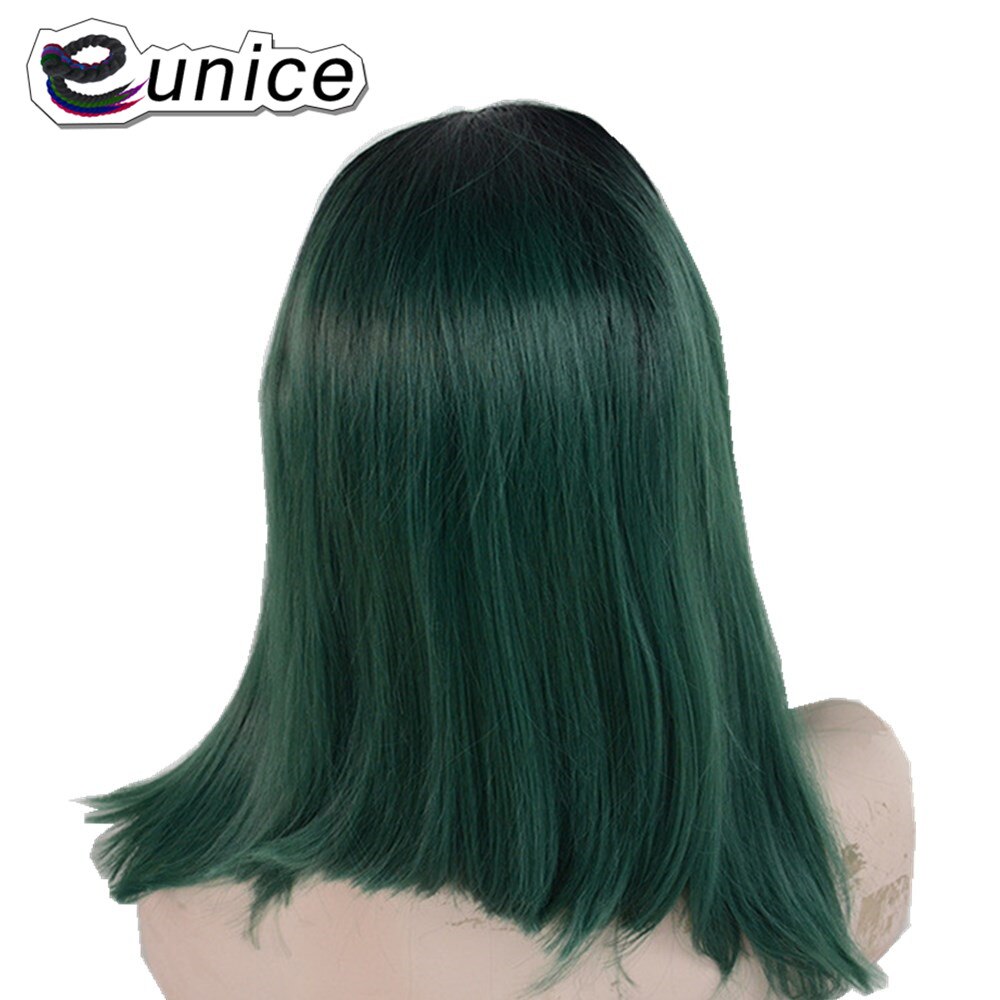 Eunice Hair Synthetic Lace Front Wig Ombre Dark Roots To Pink/Green Color Silky Straight BOB Hairstyle Women Wigs 14" 150density