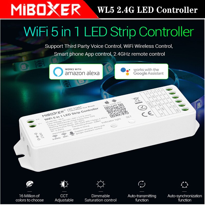 Miboxer WiFi 5 in 1 Light Controller Waterproof IP67 WL5-WP/Non-waterproof WL5 Led wifi controller DC 12V 24V: WL5