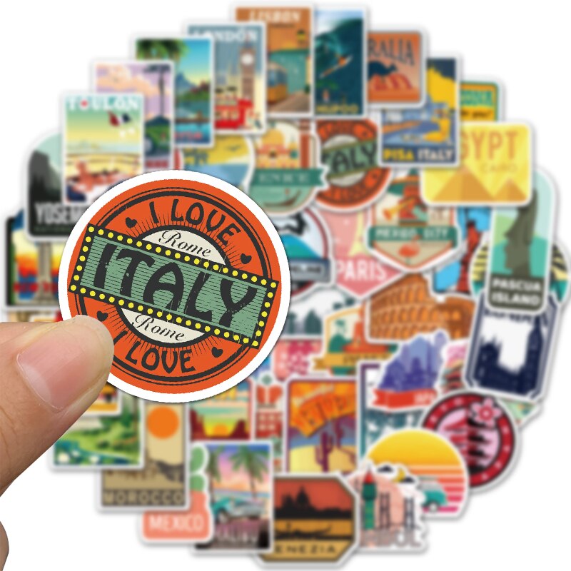 10/25/50PCS Global Travel City Landscape Stickers Decal Vinyl for Suitcase Skateboard Laptop Guitar Sticker