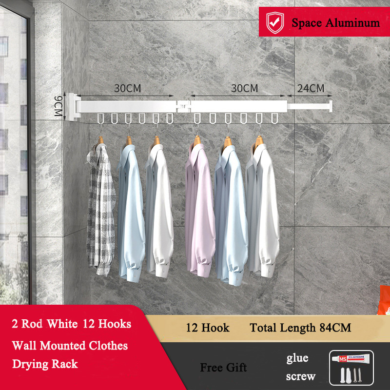 Vouwen Kleerhanger Wall Mount Intrekbare Doek Droogrek Indoor & Outdoor Ruimtebesparend Aluminium Home Wasgoed Waslijn: Army Green