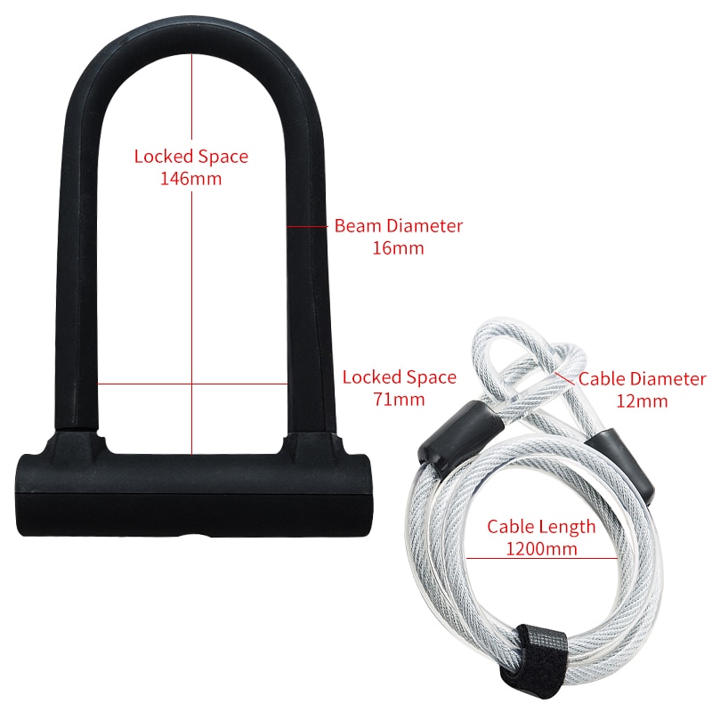 WEST BIKING Bicycle U Lock Steel Safety Anti-theft MTB Road Bike Cable U-Lock Set Candado Bisiklet Kilidi Security Cycling Locks