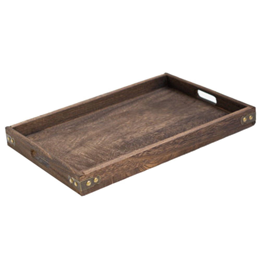 Retro Solid Wooden Serving Tray Tableware Dinner Breakfast Tea Holder Tray Rectangular Fruit Plate Snack Plates For Home Hotel