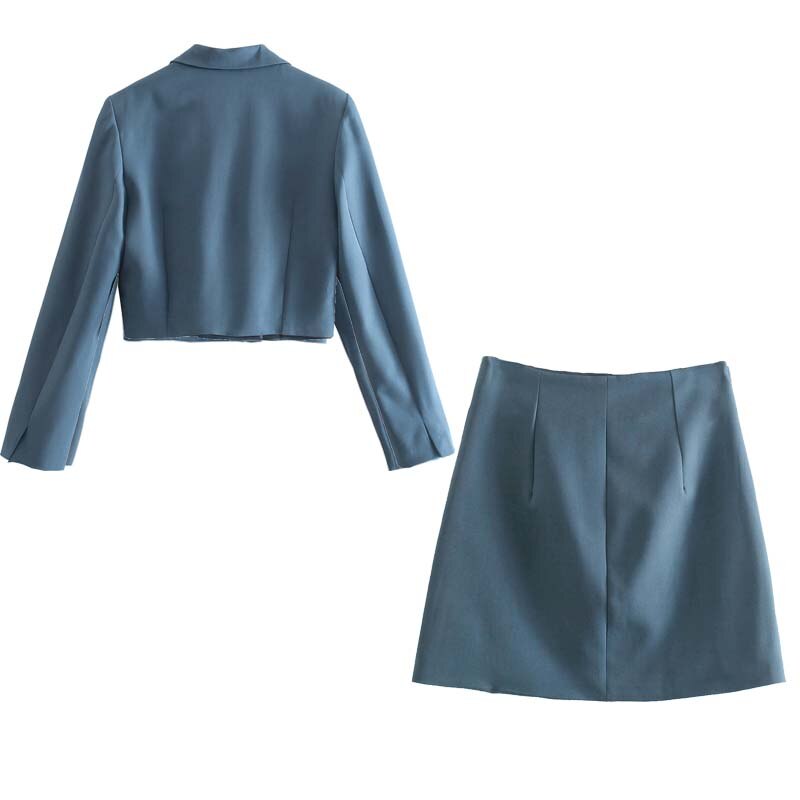 Za-Conjunto de Chaqueta corta y falda de una hilera de botones para mujer, conjunto de 2 piezas, Chaqueta corta informal, ropa de oficina Lisa para primavera y otoño,