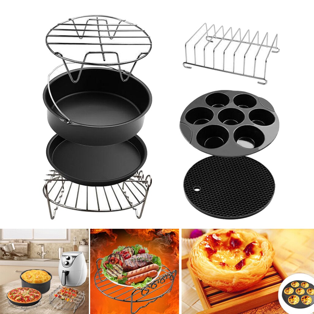 Air Friteuse Accessoires 7Inch, Set Van 7, Cake Vat, Pizza Pan, Cakevorm, rack, Siliconen Mat