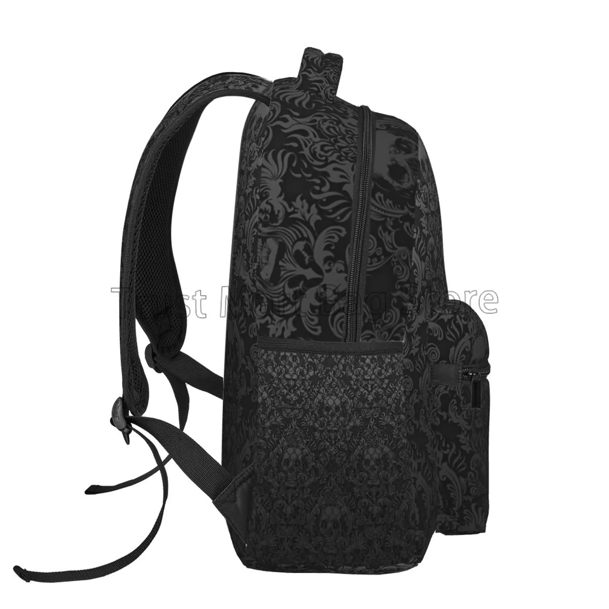 Mochila gótica con de calavera negra de Damasco, mochilas informales Unisex para ordenador portátil, mochila escolar, mochila de viaje para senderismo y acampada